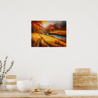 Vibrant Autumn Forest Painting - Fall Landscape  Poster