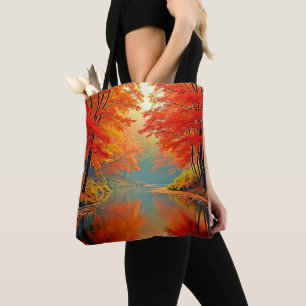 Vibrant Autumn Forest River Tote Bag