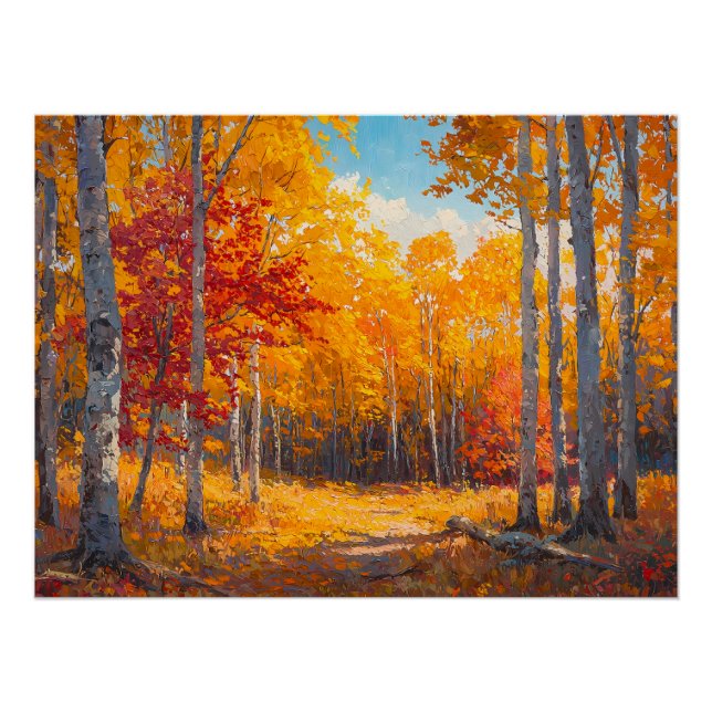 Vibrant Autumn Forest with Orange & Crimson Leaves Poster (Front)