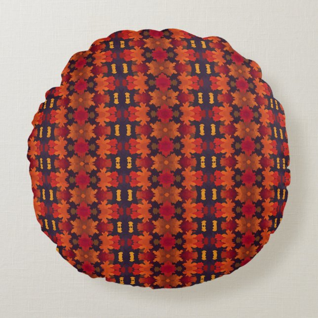 Vibrant Autumn Leaf Pattern Round Cushion (Front)