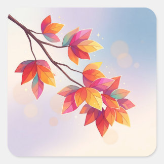 Vibrant Autumn Leaves Branch Square Sticker