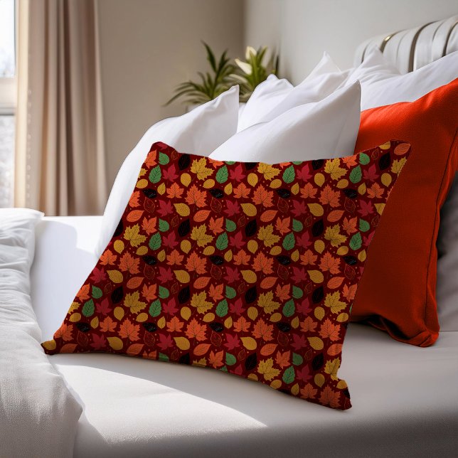 Vibrant Autumn Leaves Multi-Coloured Pattern Decorative Cushion (Vibrant Autumn Leaves Multi-Colored Pattern Accent Pillow)