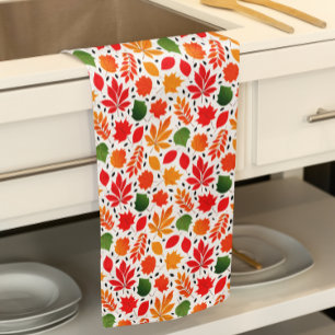 Vibrant Autumn Leaves Multi-Coloured Pattern Tea Towel