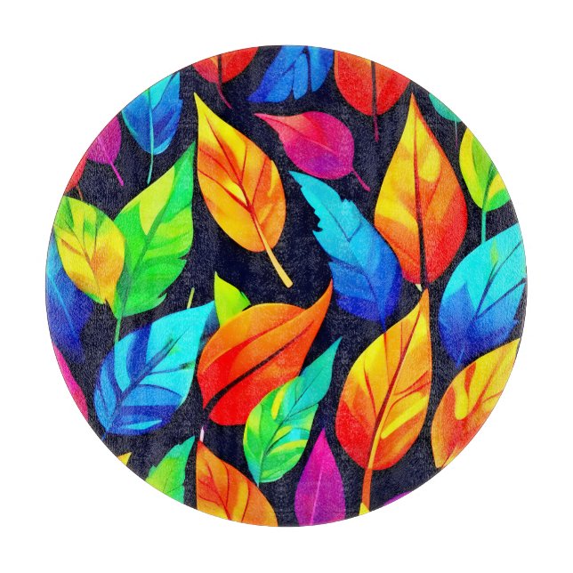 Vibrant Autumn Leaves Pattern Cutting Board (Front)