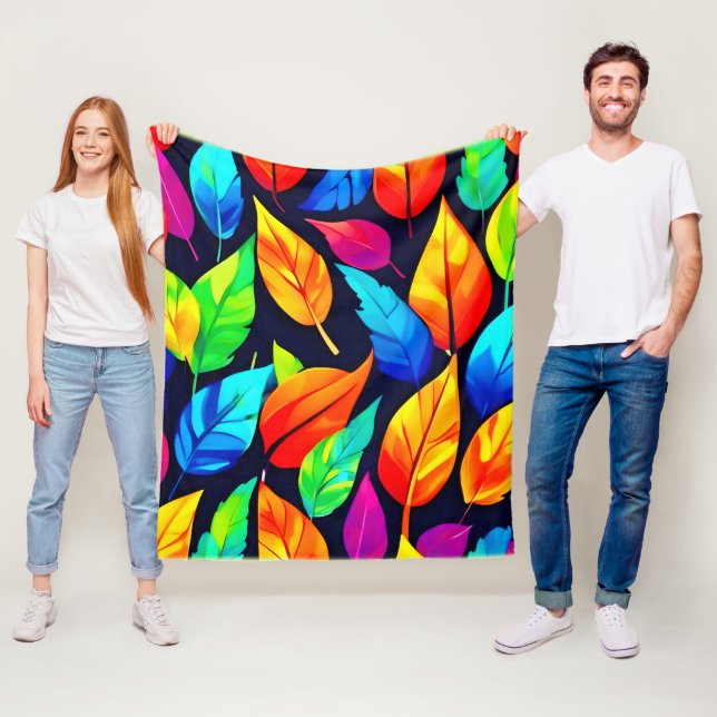 Vibrant Autumn Leaves Pattern Fleece Blanket (In Situ)