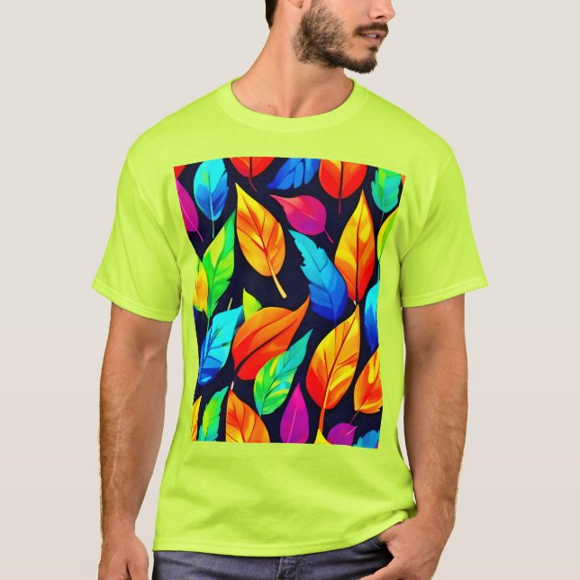 Vibrant Autumn Leaves Pattern T-Shirt (Front)