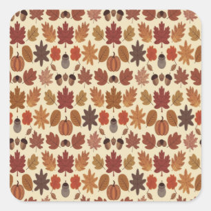 Vibrant Autumn Leaves Pattern with Fall Colours Square Sticker