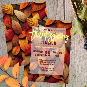 Vibrant Autumn Leaves Thanksgiving Dinner Invitation