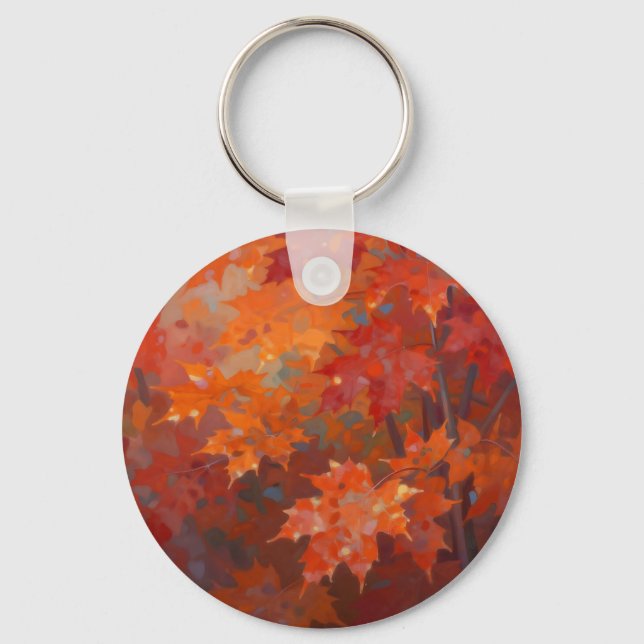 Vibrant Autumn Maple Leaves Canopy Key Ring (Front)