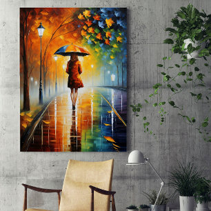 Vibrant Autumn Rainy Fall Leaves Poster