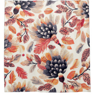 Vibrant Autumn Turkeys – Whimsical Watercolor Shower Curtain