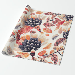 Vibrant Autumn Turkeys – Whimsical Watercolor Wrapping Paper