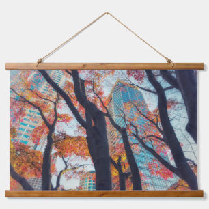 Vibrant Autumn Urban Cityscape Scene Hanging Tapestry