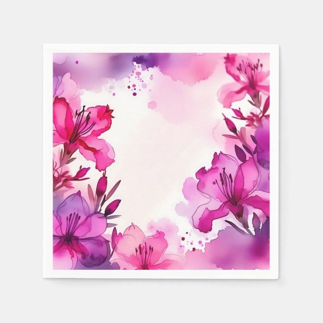 Vibrant Azalea Floral Watercolor Napkin (Front)