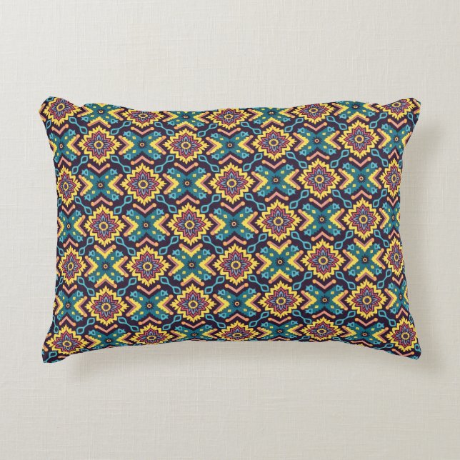 Vibrant Aztec Geometric Floral Pattern Decorative Cushion (Front)
