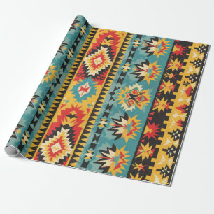 Vibrant Aztec Tribal Geometric Wrapping Paper