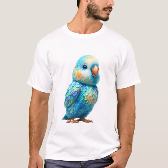 Vibrant Azure Parrot Illustration Men T-Shirt (Front)