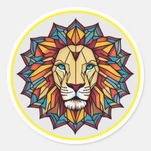 "Vibrant balance lion geometric art" Classic Round Sticker