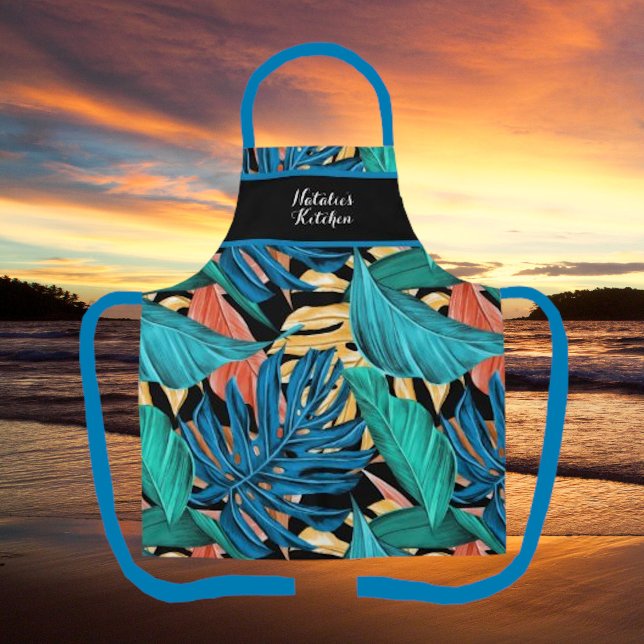 Vibrant Banana Leaves Tropical Print Apron (Creator Uploaded)