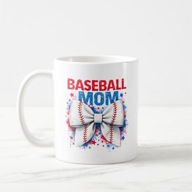 Vibrant Baseball Bow MAMA - Cute Game Day Coffee Mug (Left)