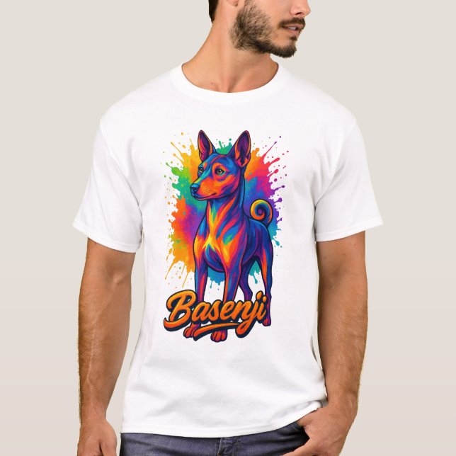 Vibrant Basenji Pop Art Design T-Shirt (Front)
