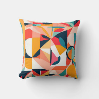 Vibrant Bauhaus Geometric Floral Design Cushion