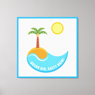 Vibrant Beach And Ocean Air Palm Tree Illustration Canvas Print