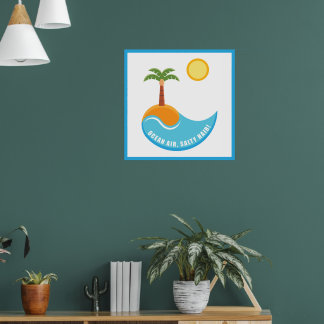 Vibrant Beach And Ocean Air Palm Tree Illustration Poster