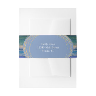 Vibrant Beach Background Faux Glitter Wedding Invitation Belly Band