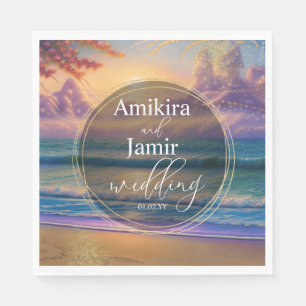 Vibrant Beach Background Faux Glitter Wedding Napkin