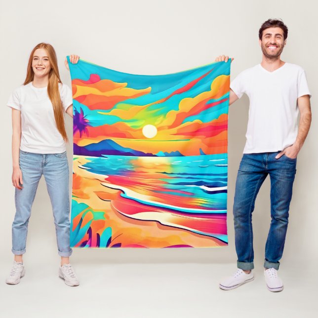 Vibrant Beach Sunset Art Fleece Blanket (In Situ)