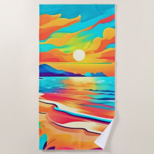 Vibrant Beach Sunset Art Towel