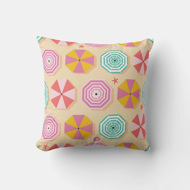 Vibrant Beach Umbrellas Pattern Cushion (Front)