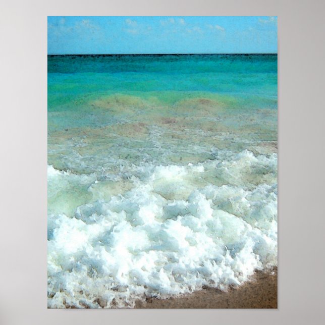 Vibrant Beach Watercolor Scene Poster (Front)