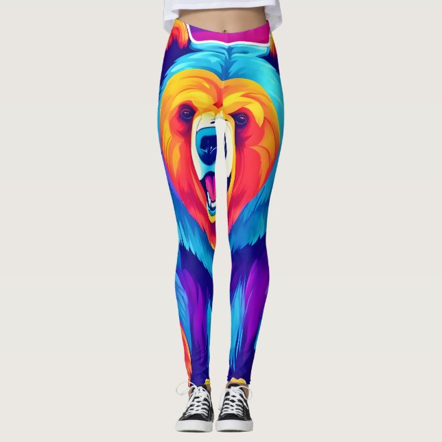 Vibrant Bear in Snow Leggings (Front)