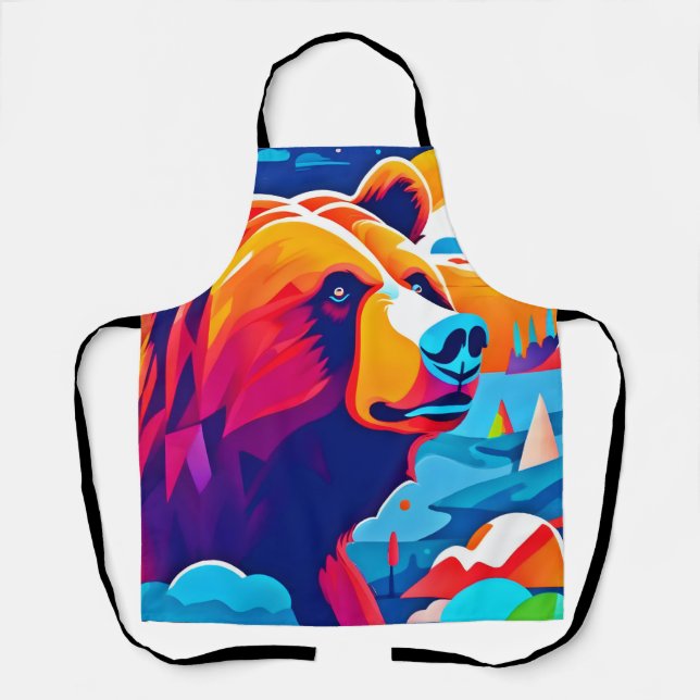 Vibrant Bear, Moonlit Scene Apron (Front)
