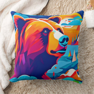Vibrant Bear, Moonlit Scene Cushion