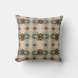 Vibrant Bee Watercolour Pattern Cushion