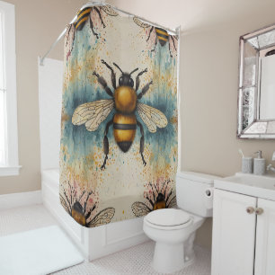 Vibrant Bee with pastel Hues Shower Curtain