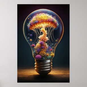 Vibrant bioluminescent jellyfish electric glow poster