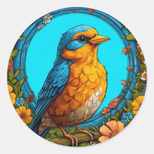 🦜 Vibrant Bird Floral Frame Nature Decor 🦜 Classic Round Sticker
