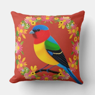 Vibrant Bird Illustration With Floral Mandala Cushion
