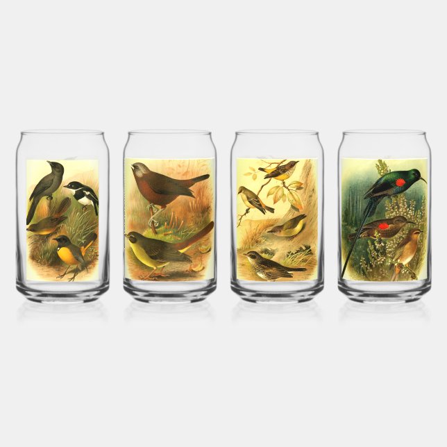 Vibrant Bird Prints on Drinking Glasses (Front)