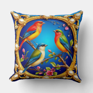 💙 Vibrant Birds Elegant Nature Home Decor 🦜 Cushion