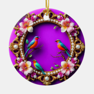 Vibrant Birds Perched Ceramic Tree Decoration
