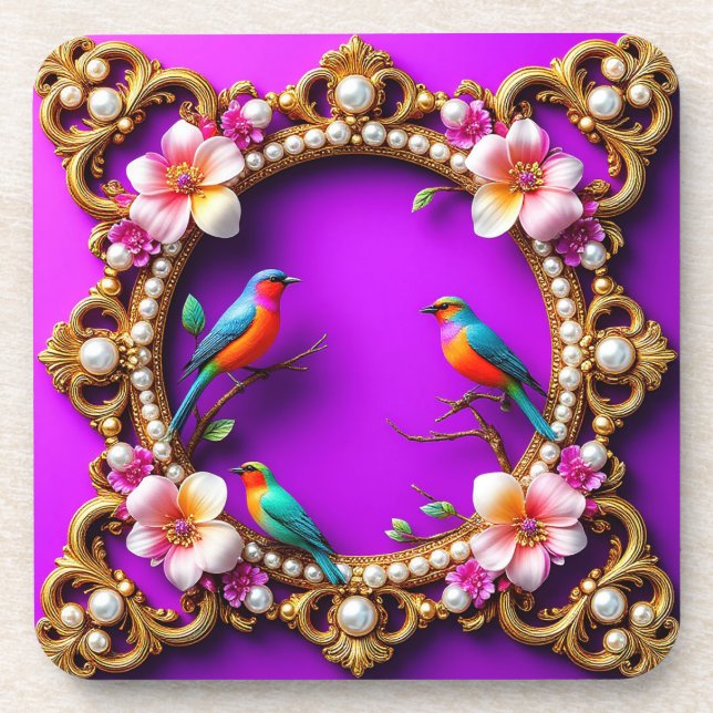 Vibrant Birds Perched Coaster (Front)