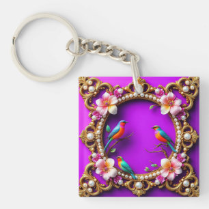 Vibrant Birds Perched Key Ring