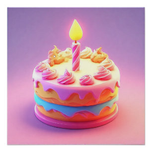 Vibrant Birthday Cake Candle Party Wall Art