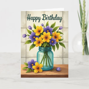Vibrant Birthday Flower Vase Card