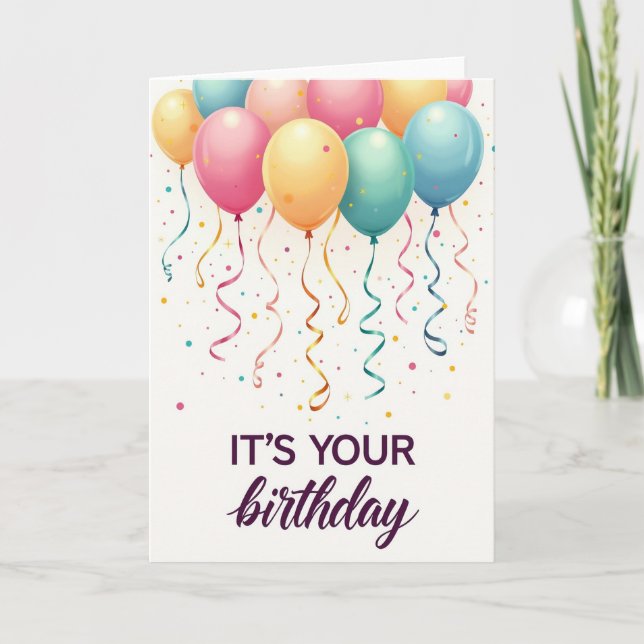 Vibrant Birthday Party Balloons Card (Front)